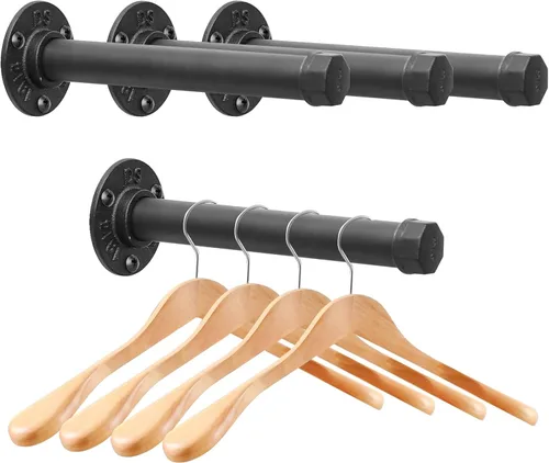 Miniatura 7 de Perchero de hierro fundido montado en la pared, perchero de tubería industrial resistente para colgar ropa, percheros para organizadores de armario