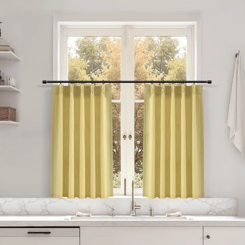 Miniatura 162 de Juego de 2 paneles de cortinas de ventana de cocina beige de 24 pulgadas de largo, con textura de lino, plisadas, filtrantes de luz, semi pequeñas