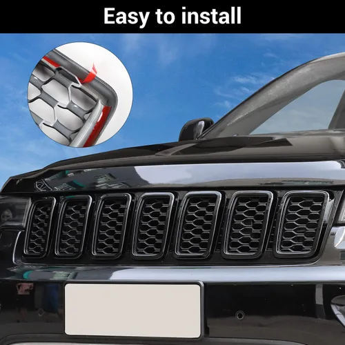Miniatura 5 de JeCar Kit de molduras de malla para Jeep Grand Cherokee 2017-2020, color negro (7 unidades)