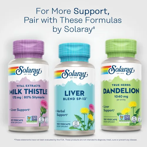Miniatura 6 de Solaray Liver Blend SP-13, desintoxicación tradicional de limpieza hepática y soporte de reparación con cardo mariano, diente de león, bardana, hoja