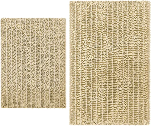 Arotive Alfombras de baño de chenilla, 2 piezas, tamaño de alfombra de baño de 24 x 16 y 30 x 20 pulgadas, color beige, paquete de 2 artículos