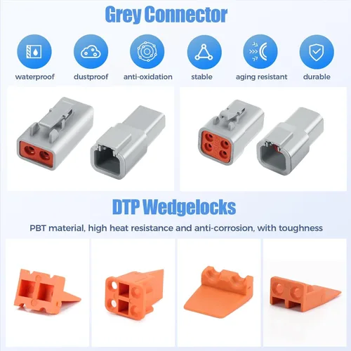 Miniatura 6 de Juego de conectores DTP Deutsch de 32 piezas, 2 pines, impermeables, para automóviles, 4 juegos con calibre 12, contactos sólidos calibre 14-12 AWG