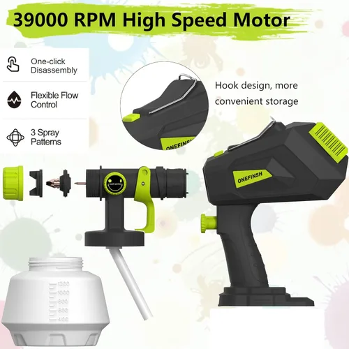 Miniatura 4 de Pulverizador de pintura inalámbrico para batería Ryobi de 18V, pistola de pintura HVLP de mano con 3 patrones de pulverización y 4 boquillas, ideal