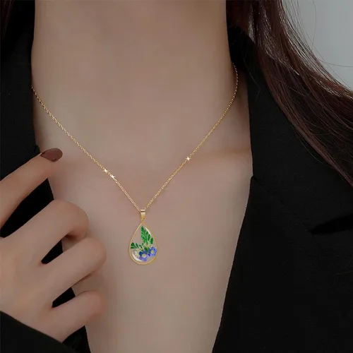 Miniatura 52 de Collar de flores silvestres prensadas con encaje de Forget-Me-Not y Queen Anne Collar de flores prensadas de oro Collares hechos a mano