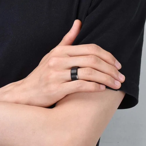 Miniatura 30 de King Will Anillo de boda de tungsteno para hombre, disponible en 15/64 a 25/64 de pulgada (6 a 10 mm), negro/plata, acabado mate, borde pulido