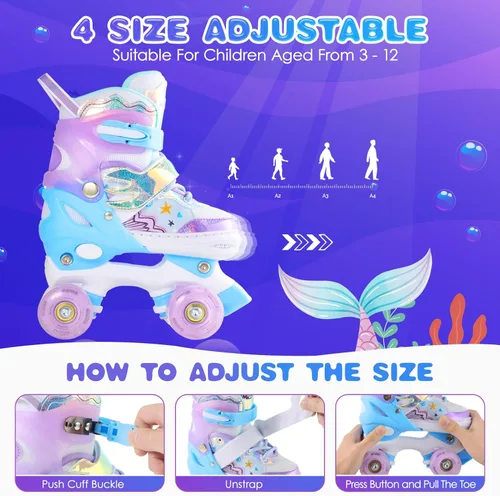 Miniatura 3 de Kids Roller Skates with 6 Protection Pads, Adjustable Size Girl Roller Skates for Kids Beginner, Toddlers Roller Skate with 8 Light Up