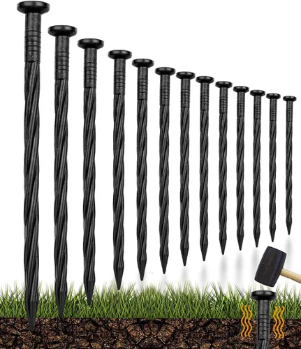 Paquete de 150 estacas de plástico de 8 pulgadas para bordes de paisaje, anclaje de paisaje, estacas de paisaje en espiral para barrera de malezas,