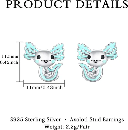 Miniatura 6 de 925 Sterling Silver Axolotl Earrings White GoldRose Gold Axolotl Jewelry for Women Girls PinkBlue Axolotl Gifts
