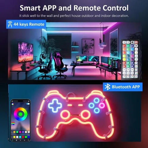 Miniatura 4 de Cable de luz LED de neón con control remoto, flexible, resistente al agua IP67 de 39 pies, sincronización de música, controlado por aplicación