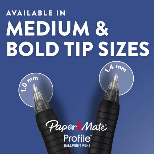 Miniatura 6 de Bolígrafos retráctiles Paper Mate Profile, colores surtidos, punta redonda 1.4mm agarre suave tinta vibrante 144