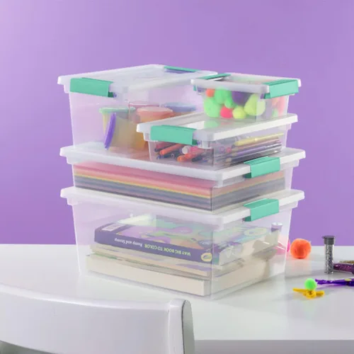 Miniatura 6 de Sterilite Paquete de 18 cajas de clip, contenedores apilables de plástico transparente con tapas de cierre, tamaño pequeño, suministros