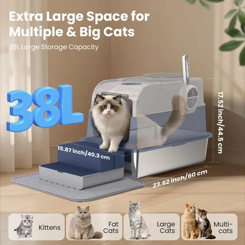 Miniatura 2 de Caja de arena cerrada extragrande, 3 en 1 convertible de acero inoxidable de alta cara con tapa, diseño de pedales de almacenamiento dual, inodoro