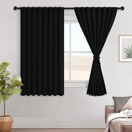 Miniatura 41 de Hiasan Cortinas opacas negras para dormitorio, cortinas opacas cortas de 45 pulgadas de largo, con aislamiento térmico, bolsillo para barra