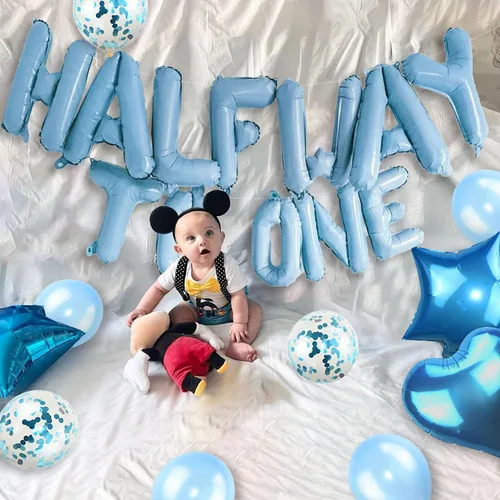 Miniatura 4 de JeVenis Globos de Mitad Camino a Uno para Cumpleaños de 1/2 Año, Decoraciones de Cumpleaños de Mitad Camino a Uno (azul)