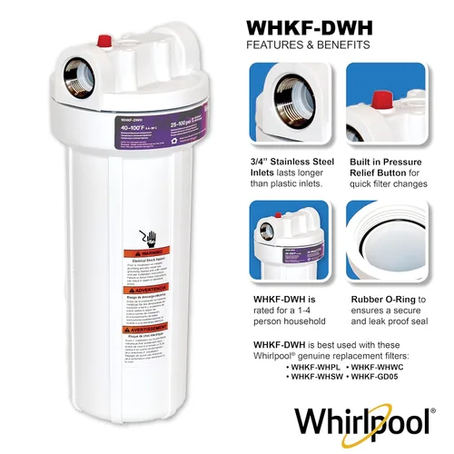 Miniatura 2 de Whirlpool Carcasa para filtro de agua para toda la casa de 10 x 2.5 pulgadas, WHKF-DWH, entradas de acero inoxidable de 3/4 pulgadas, certificado
