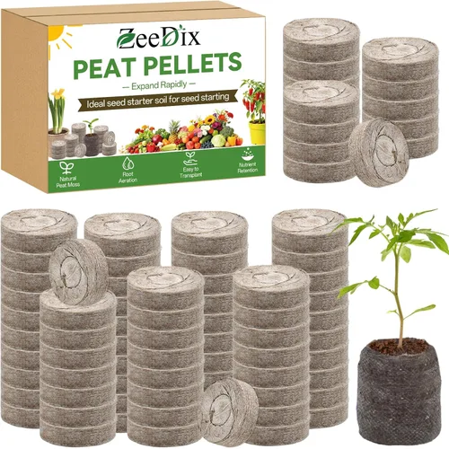 Miniatura 13 de ZeeDix 55 unidades de 1.181 in de fibra comprimida de pellets de turba, iniciadores de semillas de plantas de suelo, tapones de vivero, paleta, 300