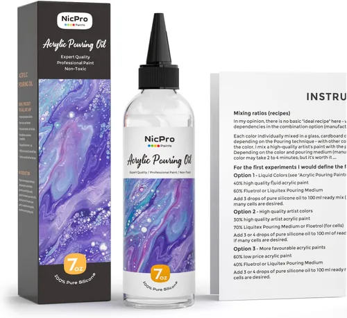 Miniatura 6 de Nicpro Aceite de vertido de silicona de 7 onzas para arte, activador de células dramático para verter pintura acrílica, 100% silicona medio