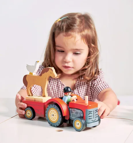 Miniatura 5 de Tender Leaf Toys - Tractor de corral - Juguete de tractor de madera con remolque extraíble, animales y accesorios - Juguete de juego abierto, juego