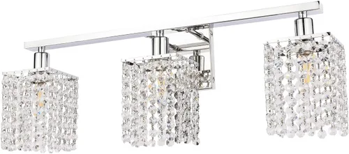 BONLICHT Aplique de pared con gotas de cristal, 3 luces modernas para tocador de baño sobre espejo cromado pulido, lámpara de pared de lujo para
