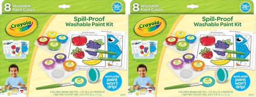 Crayola Juego de pintura a prueba de derrames (8 quilates), kit de pintura lavable para niños pequeños, con pinceles, ollas, páginas de actividades,