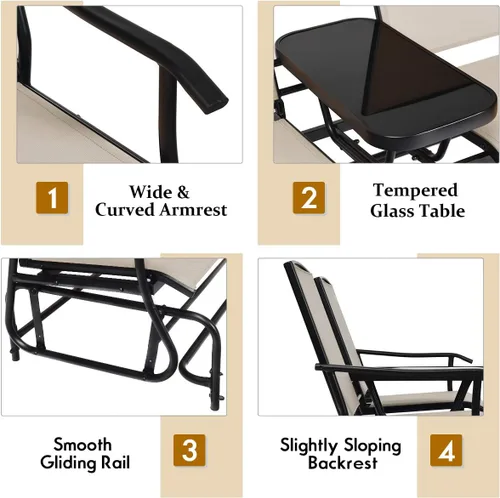 Miniatura 8 de S AFSTAR Banco planeador de patio, silla planeadora para 2 personas al aire libre con mesa central, silla mecedora doble para patio, patio trasero
