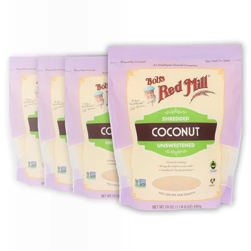 Bob's Red Mill Coco Rallado, 24 oz (Paquete de 4) - Sin OGM, Certificado de Comercio Justo, Vegano, Apto para Paleo, Apto para Keto, Kosher