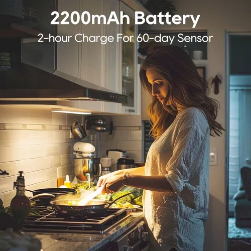 Miniatura 5 de Paquete de 2 luces para debajo del gabinete, 3 temperaturas de color, luz con sensor de movimiento para interiores, luces LED recargables