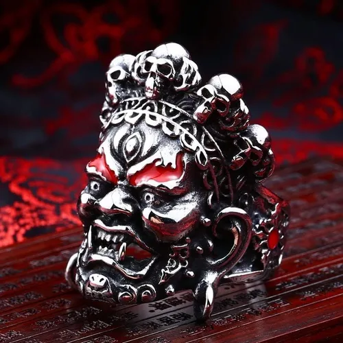 Miniatura 6 de HUYHOAT - Anillo protector de buda de acero inoxidable 316L de la India budismo Sanskr Ganesha protector de Buda SU0JE (dorado-8)