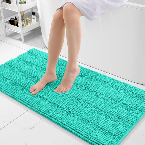 Miniatura 266 de Grandaily Alfombras de baño de felpilla a rayas de 24 x 16 pulgadas, extra gruesas y suaves, absorbentes, parte trasera de goma, alfombra de ducha