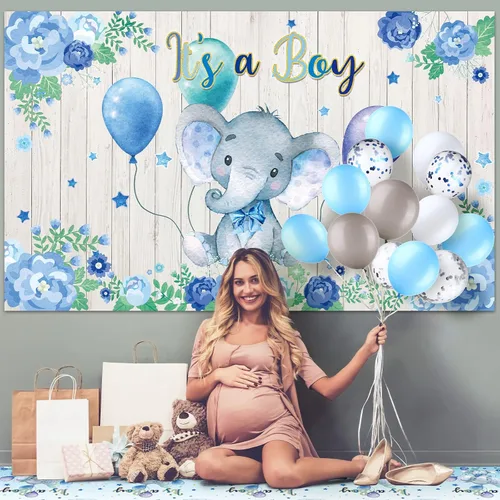 Miniatura 3 de Decoraciones para baby shower, 121 piezas de suministros de fiesta de elefantes, incluyen telón de fondo, pancarta, globos, mantel y decoración