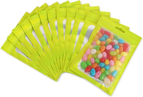 Miniatura 13 de 100 bolsas de Mylar resellables, a prueba de olores, con ventana transparente; bolsa de papel aluminio, plana, con cierre resellable.