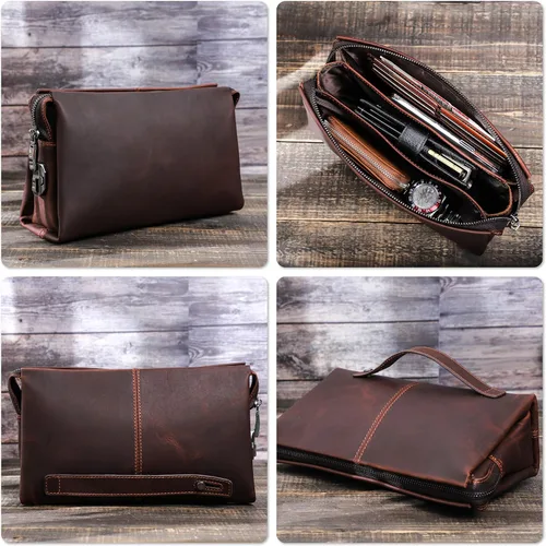Miniatura 64 de Funda de piel de grano superior para hombre y mujer, múltiples bolsillos/ranuras, RFID de gran capacidad para tarjetas, cheques, dinero, pasaporte