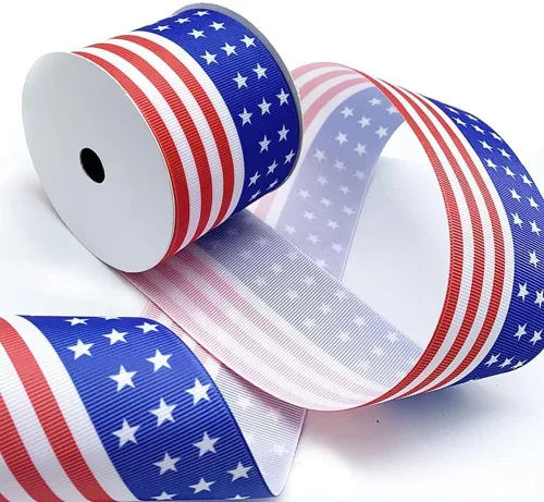 Miniatura 8 de Cintas patrióticas de bandera de Estados Unidos de 2.5 pulgadas x 10 yardas, cinta de arpillera con borde con alambre de estrellas y rayas