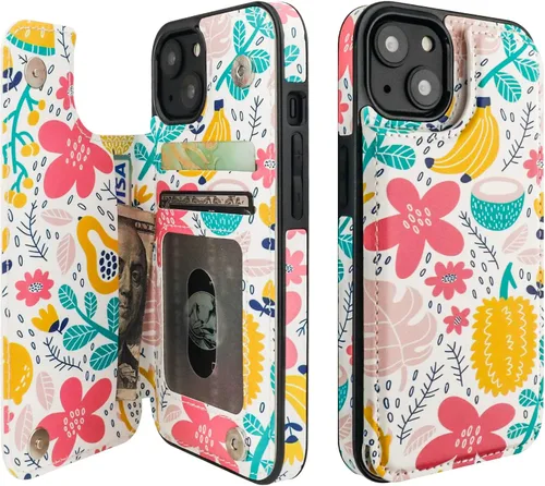 Miniatura 43 de HAOPINSH para iPhone 13 Estuche tipo cartera con tarjetero, patrón de leopardo blanco y guepardo, funda con tapa trasera para mujer y niña, ranuras