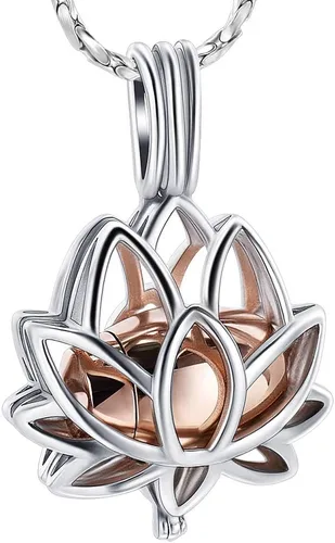 Miniatura 12 de Imrsanl Joyería de cremación para cenizas – Collar con colgante de cenizas de flor de loto con mini urna de recuerdo, joyería conmemorativa