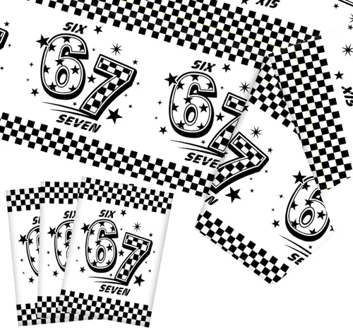 Miniatura 3 de 3 Pcs 6 7 Birthday Party Decorations 67 Disposable Plastic Tablecloth, Black White Retro Psychedelic Themed Disposable Table Cover for Birthday