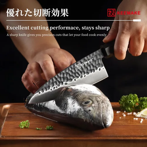 Miniatura 3 de Cuchillo Deba KEEMAKE de 6 pulgadas, cuchillo japonés de doble bisel de acero inoxidable 440C para pescado/filete con asa de madera octogonal G10