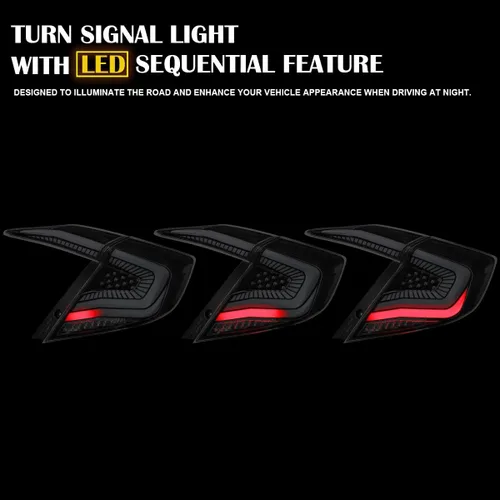 Miniatura 5 de SPEC-D TUNING Luces traseras negras con tiras LED blancas, señal de giro LED secuencial y animación de inicio compatible con Honda Civic 4 puertas