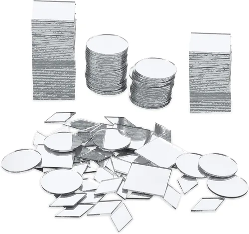 Prasacco 120 espejos pequeños para manualidades, piezas de espejo de 3 formas para manualidades, espejo cuadrado redondo de diamante, azulejos de