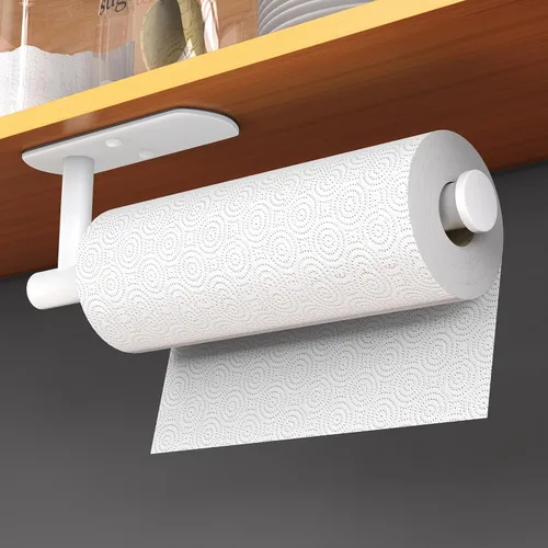 Miniatura 6 de HUFEEOH Soporte adhesivo para toallas de papel debajo del gabinete, soporte de pared para toalla de papel de cocina, toallero de papel de acero Negro