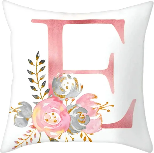 Miniatura 22 de Fundas de Almohada Decorativas del Alfabeto, Fundas de Cojín con Letras ABC y Flores, Fundas de Cojín Cuadradas de 18 x 18 Pulgadas, Protectores