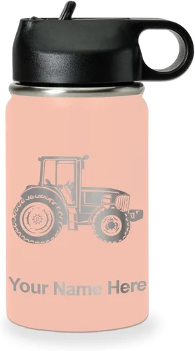 Miniatura 51 de LaserGram Botella de agua personalizada, tractor agrícola, acero inoxidable de doble pared aislada al vacío con popote superior, regalo grabado