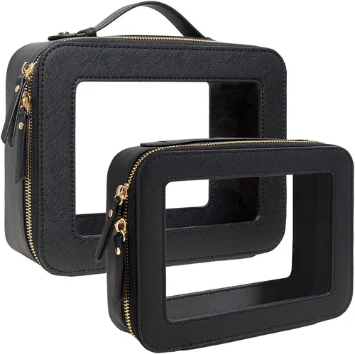 Miniatura 20 de Juego de bolsas de maquillaje transparentes de viaje, bolsa de cosméticos aprobada por la TSA con cremallera, bolsa de maquillaje portátil, bolsa
