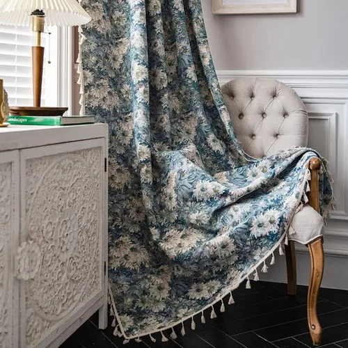 Miniatura 4 de ENJOYBRIDAL - 2 paneles de cortinas, florales, jacquard, estilo bohemio, rústico o de granja, semitraslúcidas, con bolsillo para cortinero y borlas