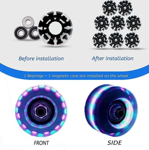 Miniatura 4 de Paquete de 8 ruedas de patinaje iluminado, ruedas LED de dureza 78A con rodamientos ABEC-9 de primera calidad, accesorios iluminadores para patines