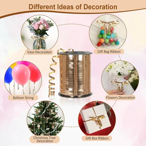 Miniatura 3 de Cinta rizadora de oro rosa, cinta rizadora metálica brillante de 500 yardas para envolver regalos, globos, bodas, cumpleaños 3/16 Cinta de oro rosa
