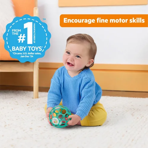 Miniatura 2 de Bright Starts Oball - Sonajero fácil de agarrar sin BPA, juguete infantil en color verde azulado, edad recién nacido y más, 4 pulgadas