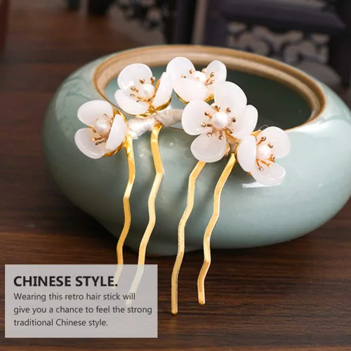 Miniatura 6 de Beaupretty 2 piezas de Jade Flower Hair Women Girls Hair Stick Chino Retro Chignon Pin palillos para el cabello, accesorios de peinado (blanco)