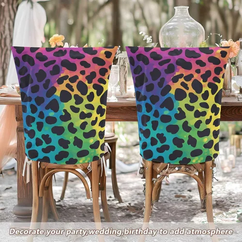Miniatura 6 de Fashion Rainbow Leopard Print Decorative Office Chair Slipcover for Bedroom Soft Dining Room Chair Seat Cover cubre sillas para comedor Set of 6