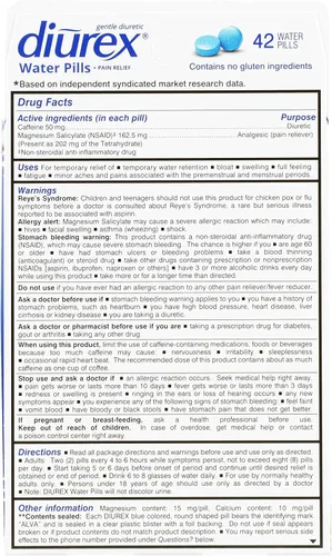 Miniatura 3 de Diurex Pastillas de agua + alivio del dolor, alivia la hinchazón del agua, los calambres y la fatiga, 42